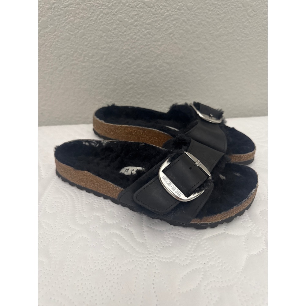 Birkenstock Madrid Single Strap Big Buckle Fur Lined Comfort Sandals Black 38 - Picture 14 of 14